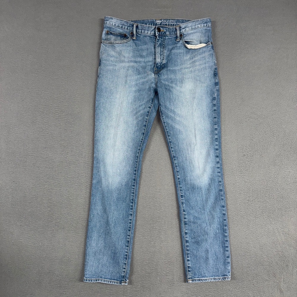 Gap Jeans Mens 33x32 (Fits 34x32) Blue Slim Straight Stretch Light Wash Denim